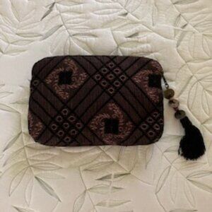 Chico's Brocade Fabric Accessories Bag Black/Brown Color Scheme